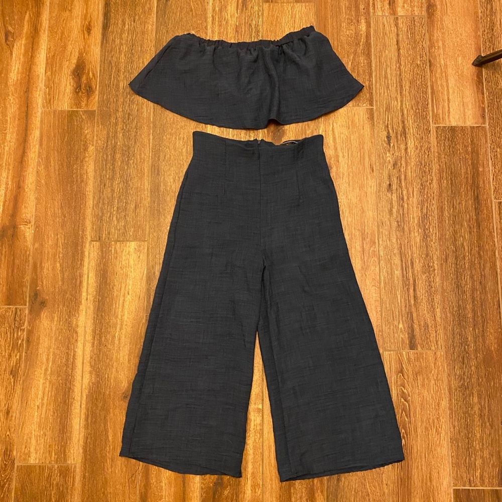 2 piece crop top set with flared bottoms